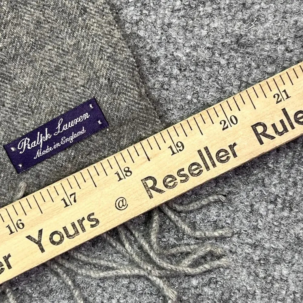 Ralph Lauren Scarf Adult Gray 100% Cashmere Fringe Made England Purple Label